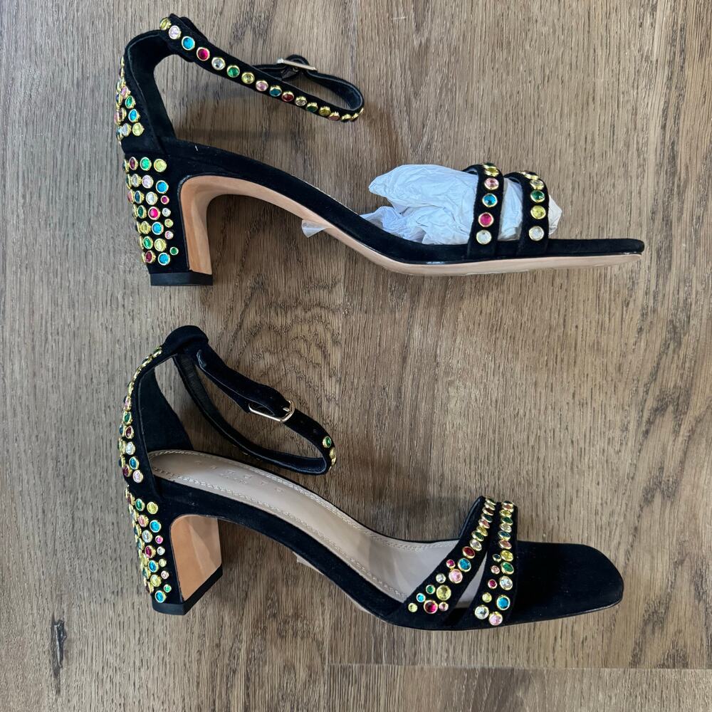 Sandro Jaden Crystal-Embellished Suede Heeled Sandals in Black - Picture 5 of 9